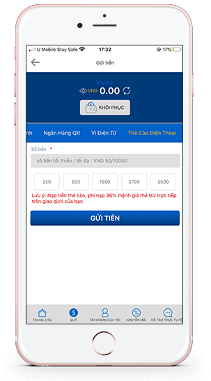 Gửi tiền thẻ cào điện thoại