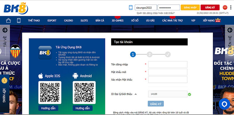 Với các thành viên mới thì cần phải tạo tài khoản tại BK8